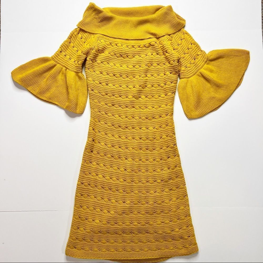 THE JETSET DIARIES : REVOLVE Yellow Bell Sleeve Sweater Dress Small
